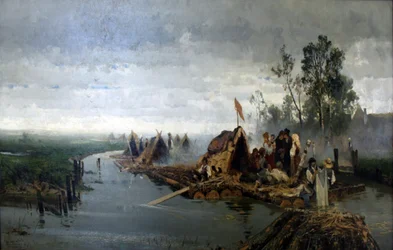 Paysage avec des radeaux